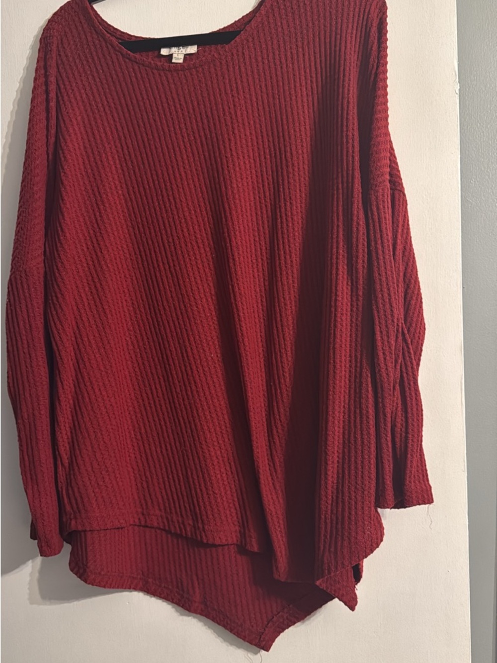 Cozy Textured Long Sleeve Top - Deep Red